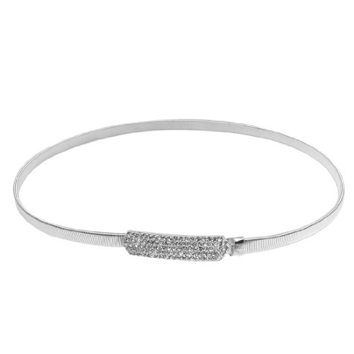 Gold Tone Metal Rectangle Interlacking Buckle Elastic Waist Chain for Lady