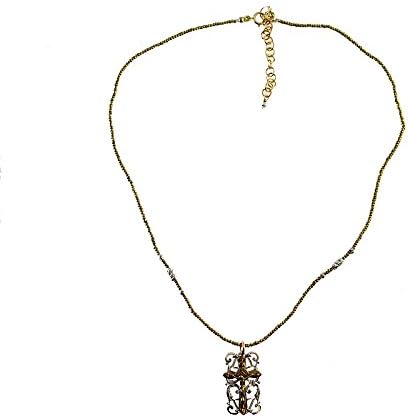 Andrea Barnett Bronze Cross Necklace with Vintage African Brass