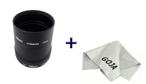 Cheap 72mm Lens Adapter Tube for Nikon Coolpix 5700 8700 Cameras + One Ultra Fine Microfiber Cleaning Cloth GOJA Logo