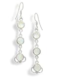 3-Stone Rainbow Moonstone Sterling Silver Hook Earrings