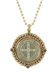 Virgins Saints and Angels San Benito Charm Necklace Gold with Black Diamond