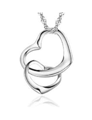 Everbling Designer Style Double Open Floating Heart Pendant Rhodium Plated 925 Sterling Silver with 18" Silver Chain Necklace