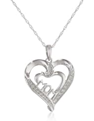 10k White Gold "MOM" Heart Diamond Pendant Necklace (0.05 cttw, I-J Color, I2-I3 Clarity), 18"