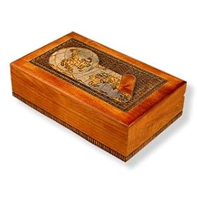 Wooden Box, 5022, Polish Handcrafted Keepsake Box with World Map Design. This Elegant and Classic design is 8.5"x5.5"x2.5".