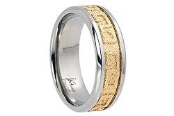 Titanium Ring with IP Yellow Gold Hammered Greek Key Center