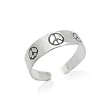 Polished Sterling Silver Toe Ring with Enameled Peace Signs