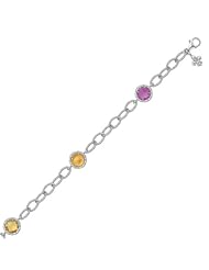 18K Yellow Gold and Sterling Silver Bracelet with Round Citrine and Amethyst