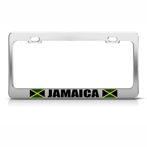 Jamaica Jamaican Flag Country License Plate Frame Stainless Metal Tag Holder Gloria R. Walkerert
