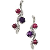 14K White Genuine Amethyst,Rhodolite Garnet,Pink Tourmaline And Diamond Earring Pair 1 10 Cttw