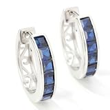 Sterling Silver / Platinum Created Ruby or Blue Sapphire Hoop Earrings