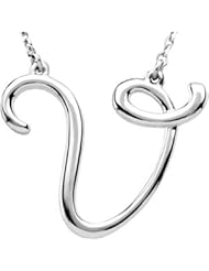 CleverEve Designer Series Sterling Silver V Script Initial V Necklace w/ 16" Chain