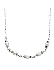 Sterling Silver 8.8 mm (11/32 Inch) 5-stationed Pearl Necklace 17"