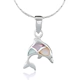 Sterling Silver Multi-Color Mother of Pearl Shell Jumping Dolphin Pendant Necklace for Women 18''