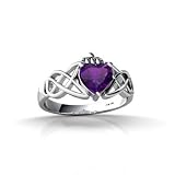 14K White Gold Genuine Heart Amethyst Celtic Claddagh Ring