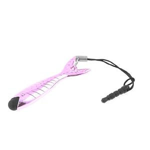 Pink Plastic Phone 3.5mm Anti Dust Plug w Fish Design Pendant Stylus Touch Screen Pen