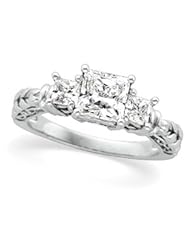 Ann Harrington Jewelry Platinum 3/8 Ct Tw Princess Cut 3 Stone Diamond Ring, 6x6 mm Semi Setting