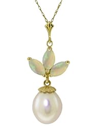 14k Gold Pendant Necklace with Genuine Pearl & Opals