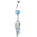 Aqua Aurora Jeweled Angel Wing Belly Ring