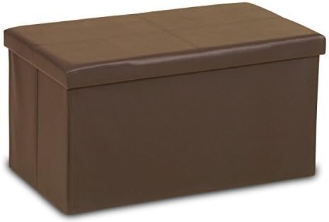 Chocolate brown faux leather large ottoman childrens boys girls foldable flat pack storage box chest 2 seater large double pouffe seat stool 70x38x38 toys clothes by HOME-EXPRESSIONS