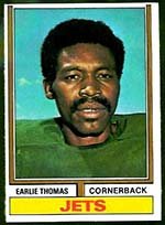 1974 Topps Regular (Football) Card# 201 Earlie Thomas of the New York Jets VGX Condition