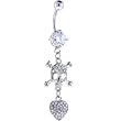 Crystalline Cubic Zirconia SKULL and HEART Dangle Belly Ring