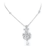 Eye-Catching Solid Sterling Silver Cubic Zirconia Rhodium Plated 16" Necklace with Cubic Zirconia Fancy Chandelier Style Charm