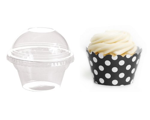 Dress My Cupcake Favor Dome Containers with Wrappers DIY Kit, Black Polka Dots, Set of 25