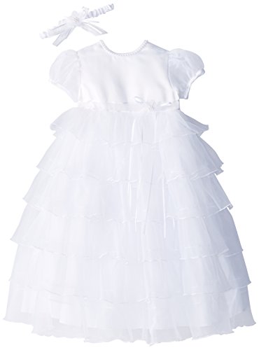 Lauren Madison baby girl Christening Baptism Multi Tiered Gown With Satin Bodice