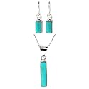 Sterling Silver Turquoise Inlay Rectangle Drop Earrings and Matching Pendant, 16"