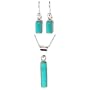 Sterling Silver Turquoise Inlay Rectangle Drop Earrings and Matching Pendant Set, 16"