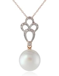 10k Rose Gold Cultured Freshwater Cultured Pearl and Diamond Pendant Necklace (0.1 cttw, GH Color, I2-I3 Clarity), 17"