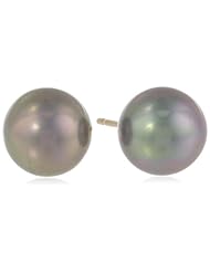 14k Yellow Gold 8mm Dyed Silver-Grey Mother-of-Pearl Stud Earrings