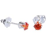 Sterling Silver 3mm Orange Cubic Zirconia Stud Earrings