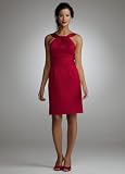 31qmBgFFiBL. SL160  Davids Bridal Y Neck Slim Satin Dress with Ruched Waistband Style F44319
