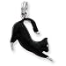 Sterling Silver Black Enamel Cat Charm - JewelryWeb
