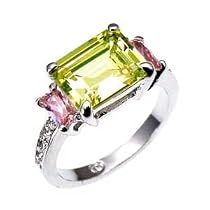 THE AUGUST PERIDOT PINK CUBIC SILVER RING SZ 5