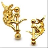 Gold Plated Clown on Barbell Eyebrow Ring Body Jewelry