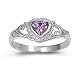 Sterling Silver Baby Ring for Child - Dainty Silver Band with Amethyst Heart CZ Crystal and February Birthstone Ring (size 2) in Heart-Shaped Black Velvet Gift Box