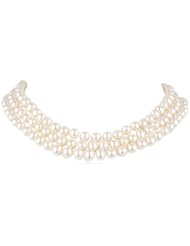 Sterling Silver Three-Row White A-Grade Freshwater Cultured Pearl Necklace (8.5-9mm), 17"