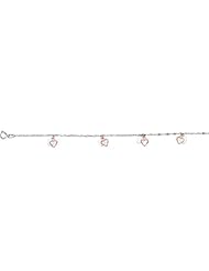 10" 14K White & Rose Gold 1.30mm (0.05") Singapore Like Chain w/ Diamond Cut Open Rose Heart & White Close Heart Fancy Anklet w/ Spring Ring Clasp
