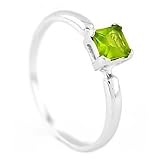 Silver Princess Cut August Peridot Birthstone Child Ring
