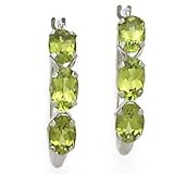 14k White Gold & Peridot 3 Oval Stone Hoop Earrings