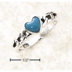 Sterling Silver Small Turquoise Heart On Open Curb Link Ring - Size 4.0
