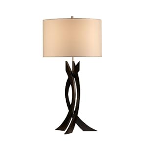 Nova Lighting 10961 Trensa Table Lamp, Dark Brown Wood and Brushed Nickel with White Linen...