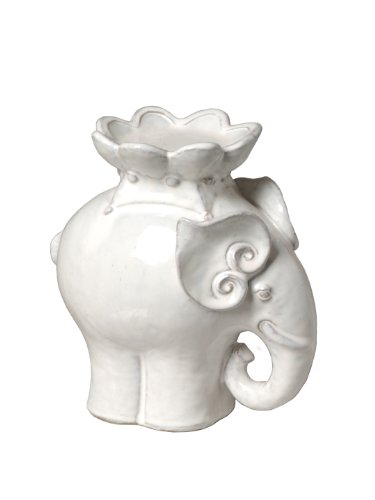 White Ceramic Elephant Candle Stand- 9H