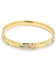 14K Tri-Color Gold 7mm Diamond Cut Flower 2.5 Diameter Adjustable Bangle Bracelets