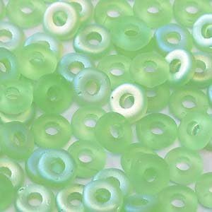 Czech Glass O-Beads Seed Beads 3.8 x 1 mm 8.1 Grams Peridot AB Matte