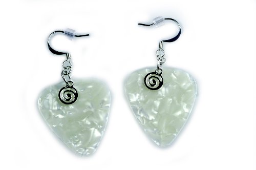 PickC Jewelry Guitar Pick Earrings - White and Silver