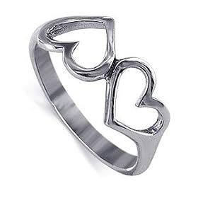 LWRS053-4 .925 Sterling Silver 20mm Length Emotional Twin Heart Love Polished Finished 3mm Wide Band Ring Size 4, 5, 6, 7, 8: Jewelry