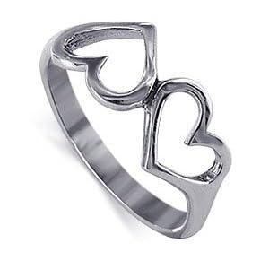 Emotional Twin Heart Sterling Silver Love Ring